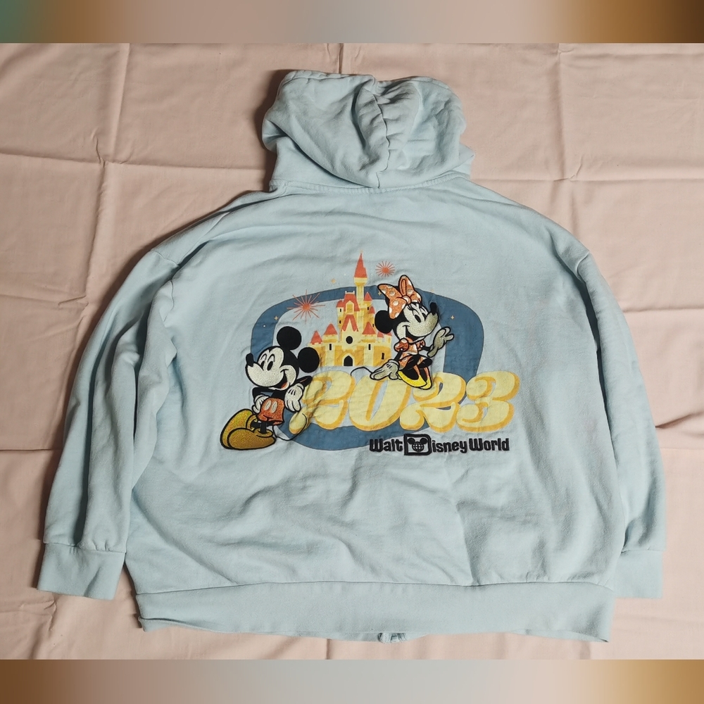 Disney 2023 Mickey And Minnie Zipper Blue Hoodie Sweatshirt 1X